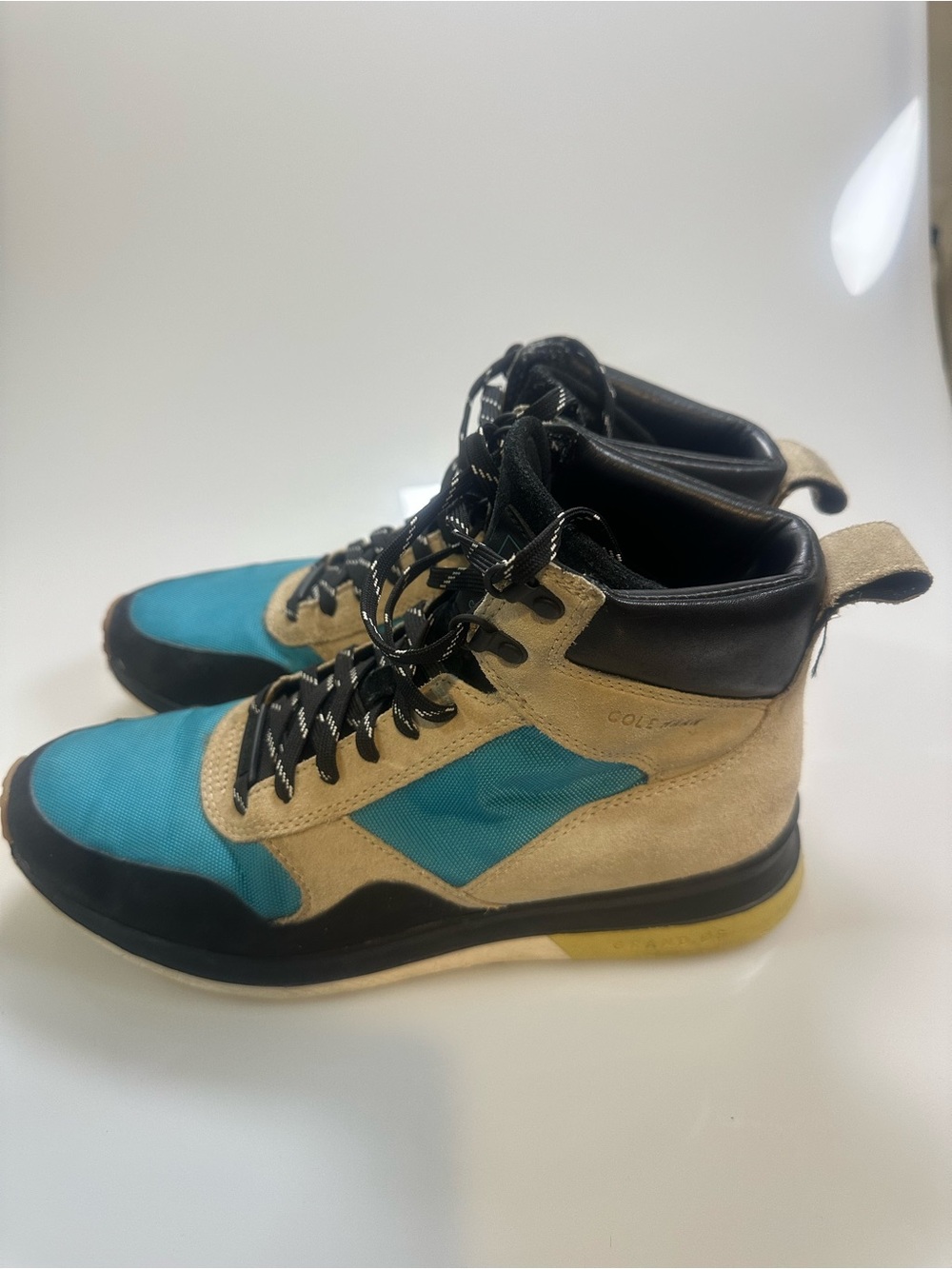 Cole Haan Men’s 7.5  High-Top Sneakers in Teal and Tan
